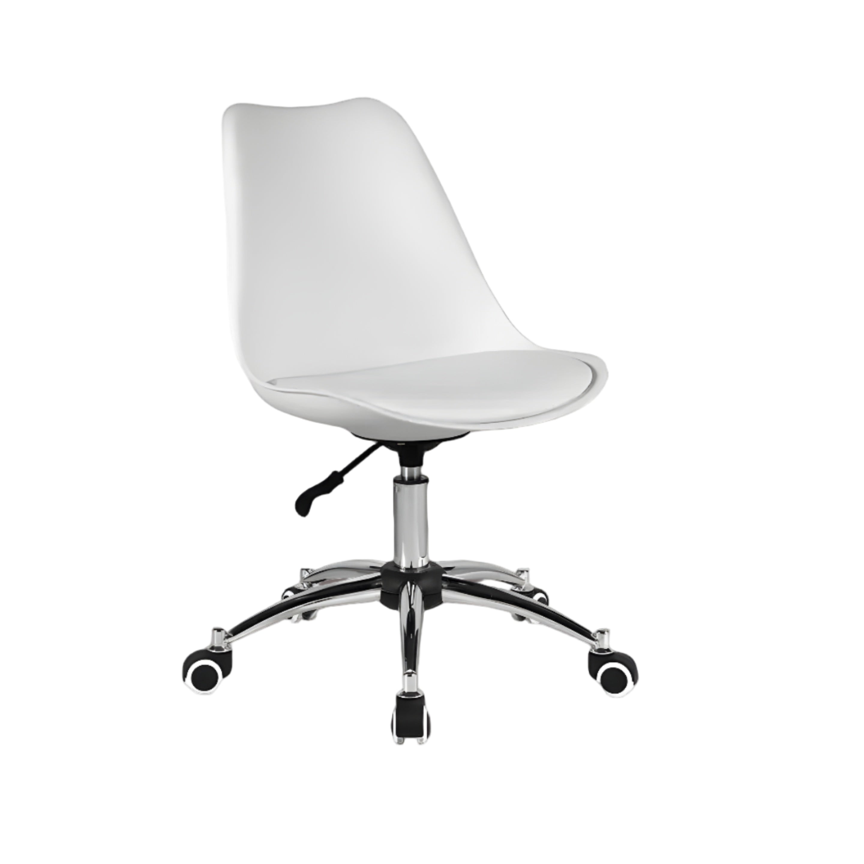 White office chair with a chrome base on a white background