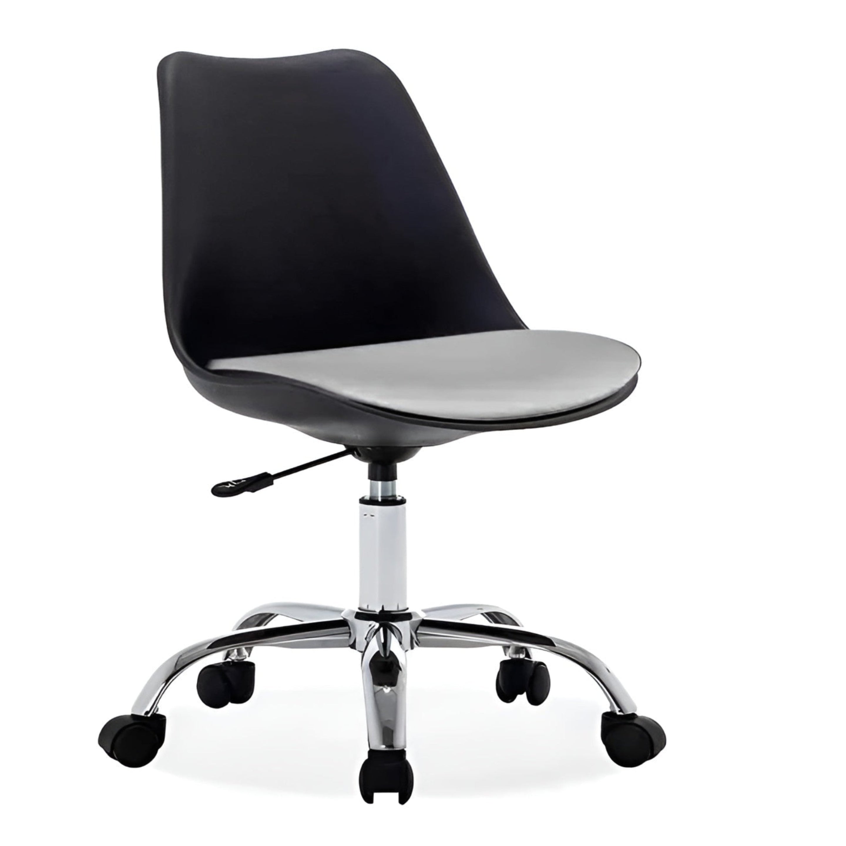 Black office chair with gray seat on a white background