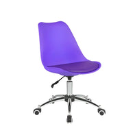 Purple office chair with a chrome base on a white background